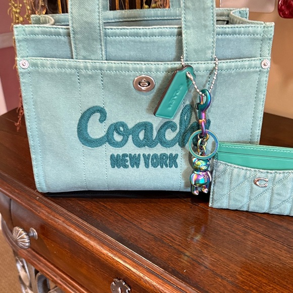 Coach 26 green denim cargo tote like new with matching...